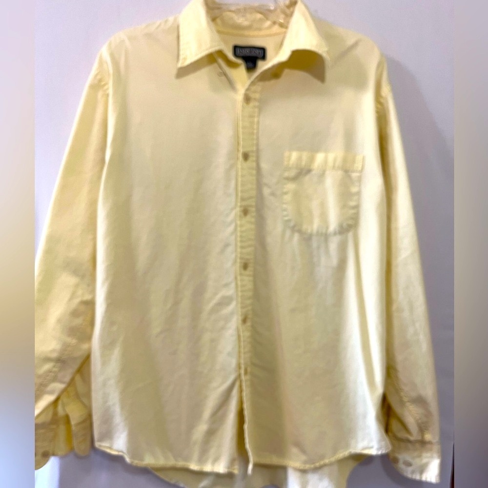 Lands‎ End Mens Solid Yellow Long Sleeve Button Down Shirt Size Large